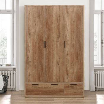 Stockwell Rustic Oak 3 Door 2 Drawer Wardrobe