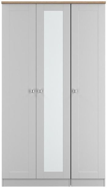 Sussex Grey and Oak 3 Door 1 Mirror Tall Triple Wardrobe