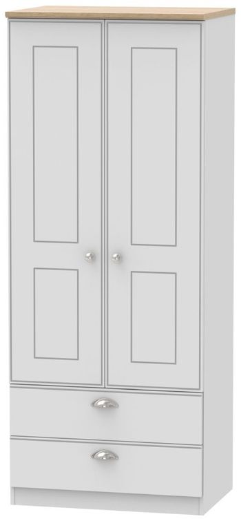 Victoria Double Grey and Riviera Oak 2 Door 2 Drawer Wardrobe