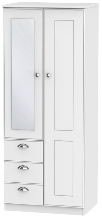 Victoria White 2 Door 1 Mirror RHF 3 Drawer Combi Wardrobe