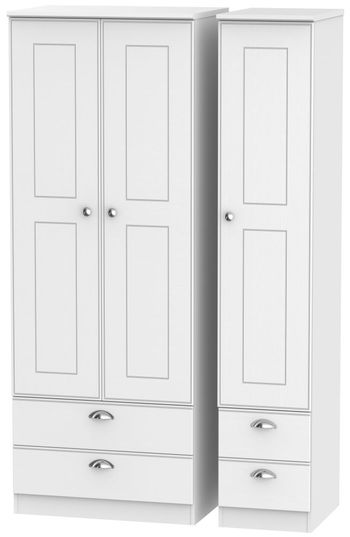 Victoria White 3 Door 1 Mirror LHF 2 Drawer Combi Tall Wardrobe