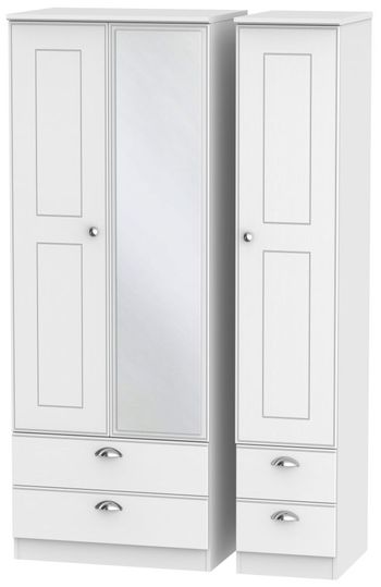 Victoria White 3 Door 1 Mirror RHF 2 Drawer Combi Tall Wardrobe