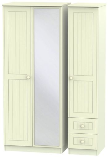 Warwick Cream 3 Door 1 Mirror RHF 2 Drawer Combi Wardrobe