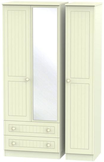 Warwick Cream 3 Door 1 Mirror LHF 2 Drawer Combi Tall Wardrobe