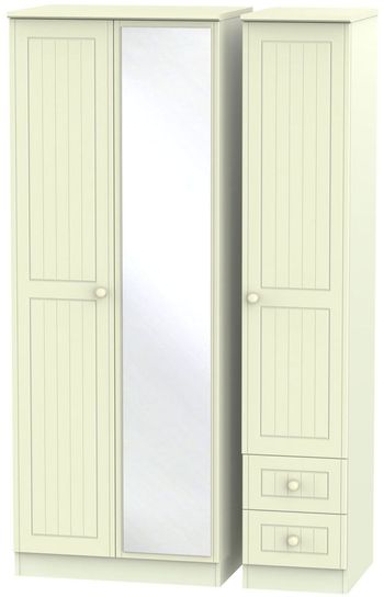 Warwick Cream 3 Door 1 Mirror RHF 2 Drawer Combi Tall Wardrobe