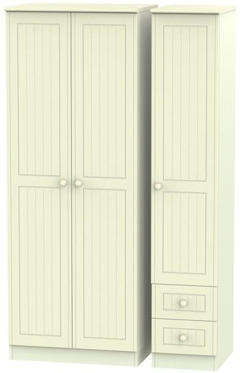 Warwick Cream 3 Door RHF 2 Drawer Tall Triple Wardrobe
