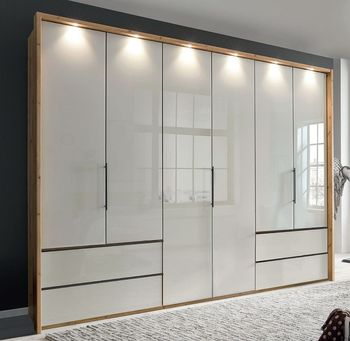 Asmara Grey Glass and Oak Carcase 6 Door 4 Drawer Wardrobe
