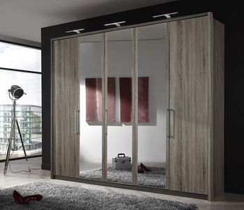 Berlin Dark Rustic Oak 5 Door Mirror Wardrobe