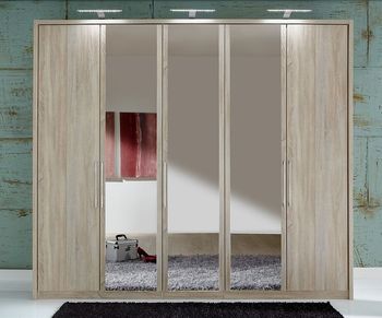 Berlin Oak 5 Door Mirror Wardrobe