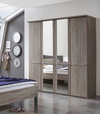 Dakar 2 Dark Rustic Oak 4 Door Mirror Wardrobe