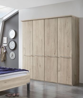 Dakar 2 Silver Handles Rustic Oak 4 Door Wardrobe