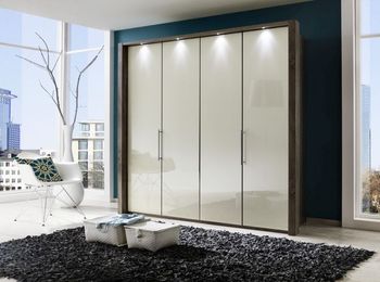 Loft Magnolia Glass and Oak Carcase 4 Door Bi Fold Wardrobe