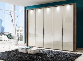 Loft Magnolia Glass and Oak Carcase 5 Door Bi Fold Wardrobe