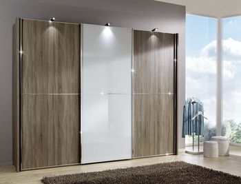 Miami2 Oak and White Glass 3 Door Sliding Wardrobe