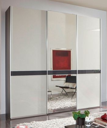 Rialto White Glass and Graphite Trim 3 Door Mirror Sliding Wardrobe