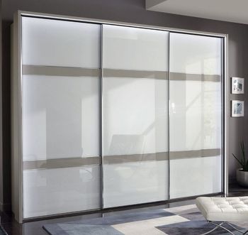 Rialto White Glass and Grey Trim 3 Door Sliding Wardrobe