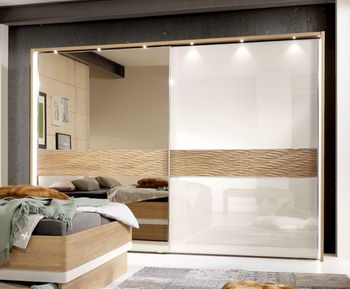 Wega Oak and Champagne Glass 2 Door Mirror Lh Sliding Wardrobe