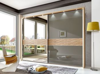 Wega Oak and Havana Glass 2 Door Mirror Lh Sliding Wardrobe