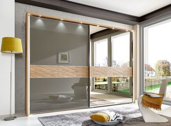 Wega Oak and Havana Glass 2 Door Mirror Rh Sliding Wardrobe