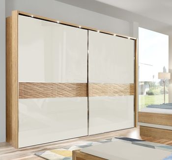 Wega Oak and Champagne Glass 2 Door Sliding Wardrobe