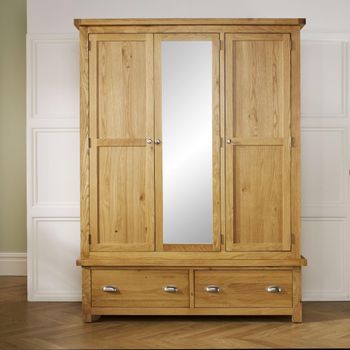 Woburn Mirror Rustic Oak 3 Door 2 Drawer Wardrobe
