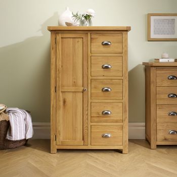 Woburn Short Rustic Oak 1 Door 5 Drawer Wardrobe