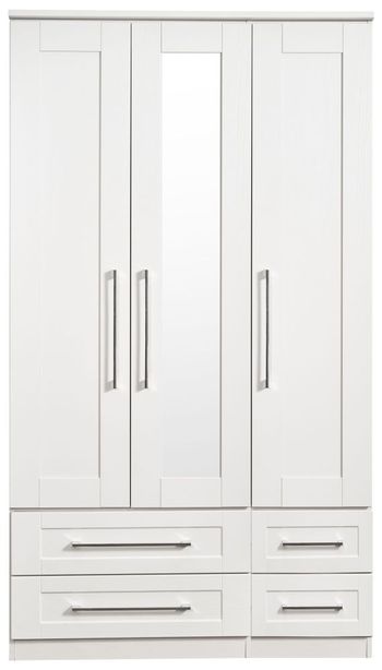 York White 3 Door 1 Mirror Combi Tall Wardrobe