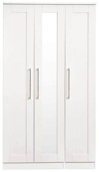 York White 3 Door 1 Mirror Tall Triple Wardrobe