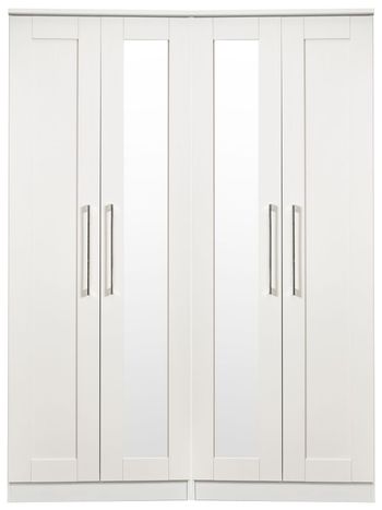 York White 4 Door 2 Mirror Tall Wardrobe