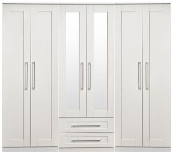 York White 6 Door 2 Mirror Combi Tall Wardrobe