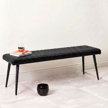 Austin Bench Black Real Leather