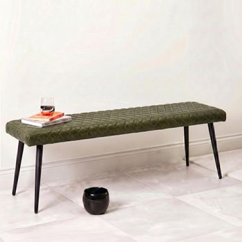 Austin Bench Green Real Leather