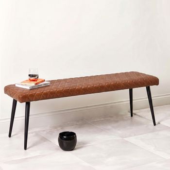 Austin Bench Tan Brown Real Leather