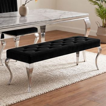 Louis Black Velvet Fabric 170cm Dining Bench