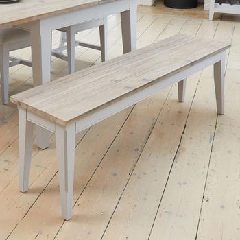Signature Grey Painted Solid Wood Large Dining Bench