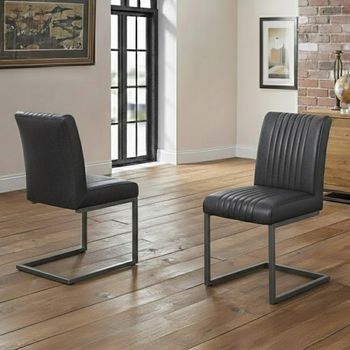 2 x Brooklyn Cantilever Charcoal Grey Suede Fabric Dining Chair