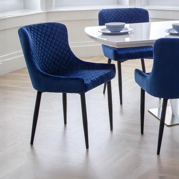 2 x Luxe Blue Fabric Dining Chair