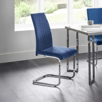 4 x Calabria Cantilever Blue Fabric Dining Chair