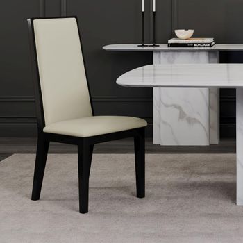 Elite Cream Leather High Back Dining Chair with Black Legs