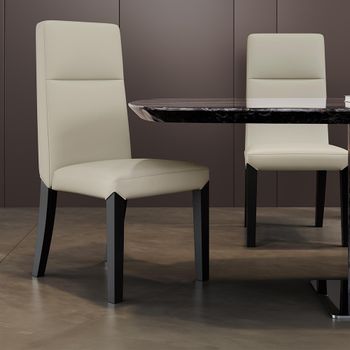 Venezia Cream Leather High Back Dining Chair with Black Legs
