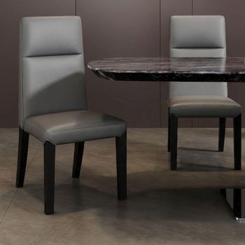 Venezia Grey Leather High Back Dining Chair with Black Legs