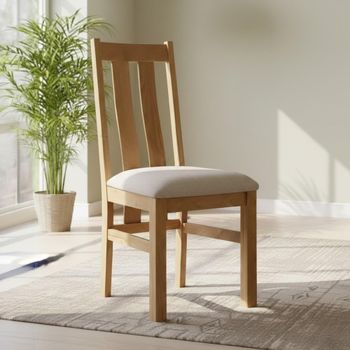 2 x Appleby Beige Fabric Seat Pad Oak Slatted Back Dining Chair