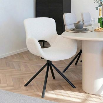 2 x Amorim White Boucle Fabric Swivel Dining Chair