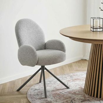 2 x Lana Sand Boucle Fabric Swivel Dining Chair