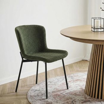 2 x Maceda Dark Green Boucle Fabric Dining Chair