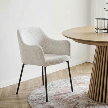 2 x Melilla Dining White Boucle and Black Fabric and Metal Armchair