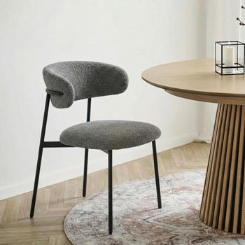 2 x Mira Light Grey Boucle Fabric Dining Chair