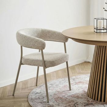2 x Trivio Dining Sand Fabric and Metal Curved Back Armchair