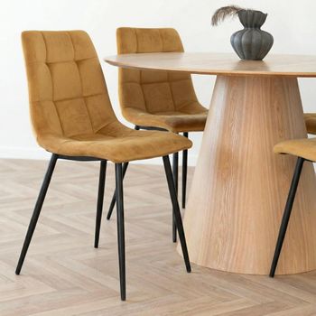 2 x Middelfart Mustard Velvet Fabric Dining Chair