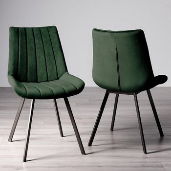 Clearance - 2 x Fontana Green Velvet Fabric Dining Chairs with Black Legs - A401